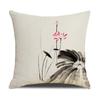 Chinese Style Series Ink Flower and Grass Print Pillow Linen Print New Chinese Style Home Sofa Pillow Living Room Bedroom
