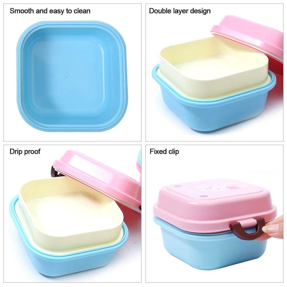 Double Layer Fruit Animal Children Plastic Food Storage Box Tableware Lunch Box Fresh Keeping Box