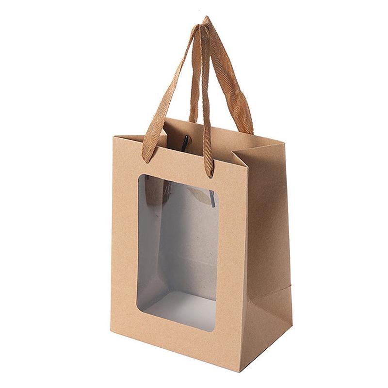 1PC Transparent Window Carrying Bag Clear Gift Bags Tote Paper Bag for Wedding Birthday Gifts Supplies Shopping Bags