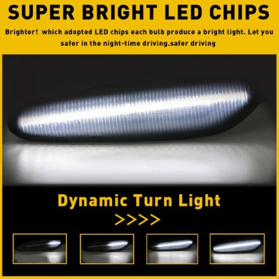 2PCS Smoked LED Fender Side Marker Light Sequential Turn Signal Lamp for BMW E90