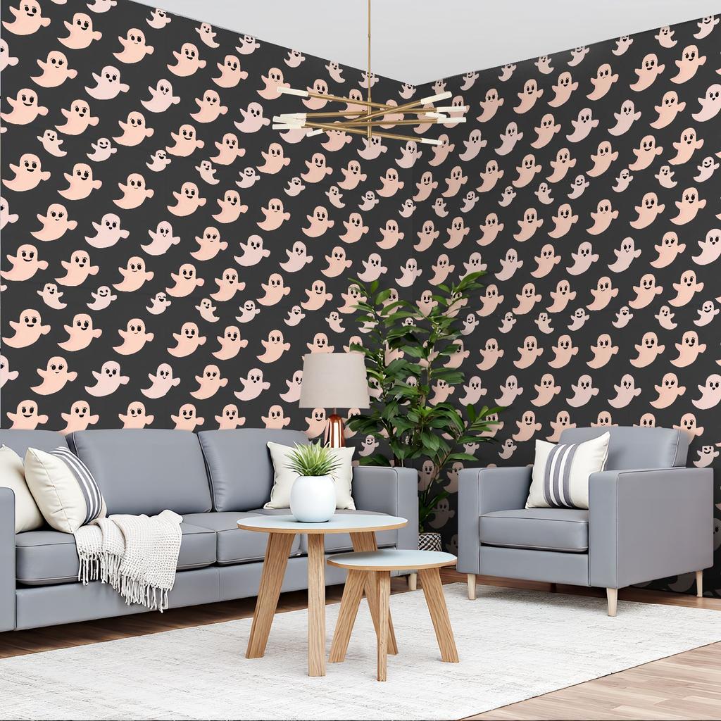 Cartoon Ghost Faces Wallpaper 22.83"X118" Waterproof Wallpaper for Living Room/Bedroom/Bathroom PVC Wall Sticker