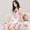 1011 Summer New Pajamas Women's Vest Shorts 10 All-Person Cotton Silk Set National Style Printed Comfortable Lace-Up Collar