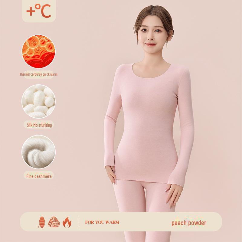 Women's 2024 German Wool Thermal Underwear Set: Seamless Cashmere Silk Shirt & Trousers with Velvet Lining for Autumn/Winter.