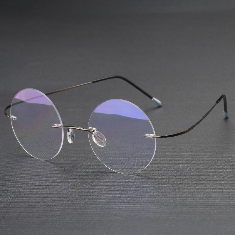 Vintage Frameless Anti Blue Light Reading Glasses Men's Round Frame Lightweight Non Face Clip UV Resistant Glasses Unisex