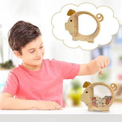 Dětská banka Kreslený akryl transparentní Unisex Bank Desktop Ornament Base Dřevěný