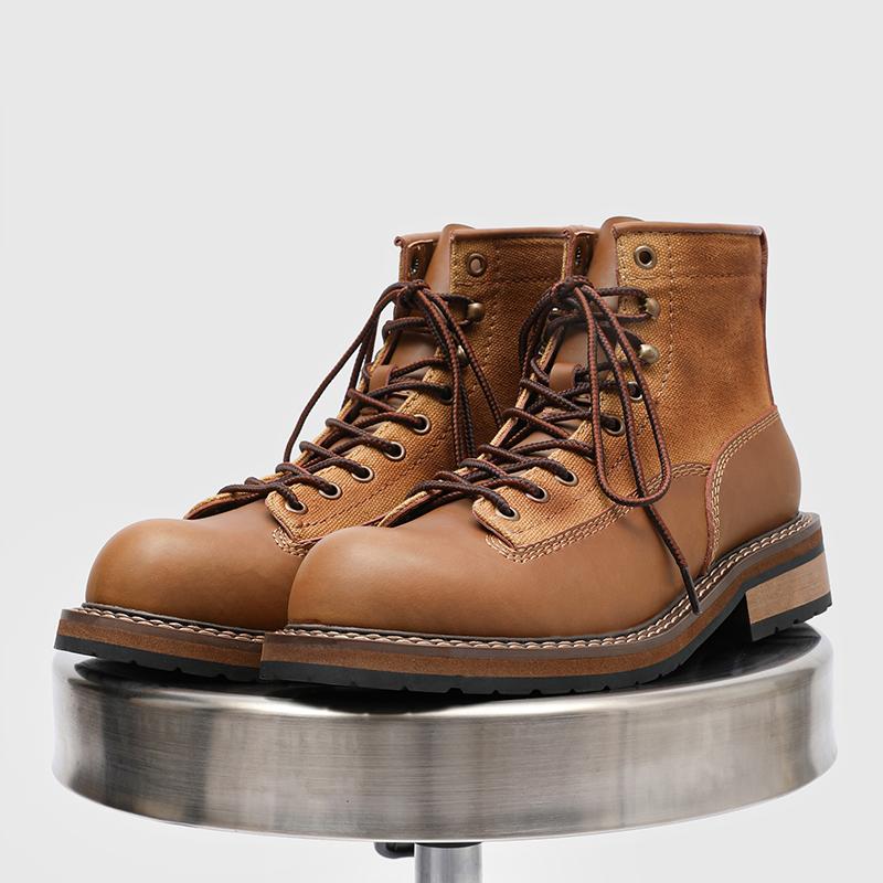 Wanderschuhe Herren Wanderstiefel Britische Dicksohlige Rindsleder High Top Motorradstiefel Knöchel Sportschuhe Lässige Wanderschuhe