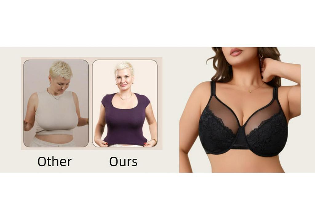 Plus Size European Floral Lace Full Coverage Underwire Bra for Women