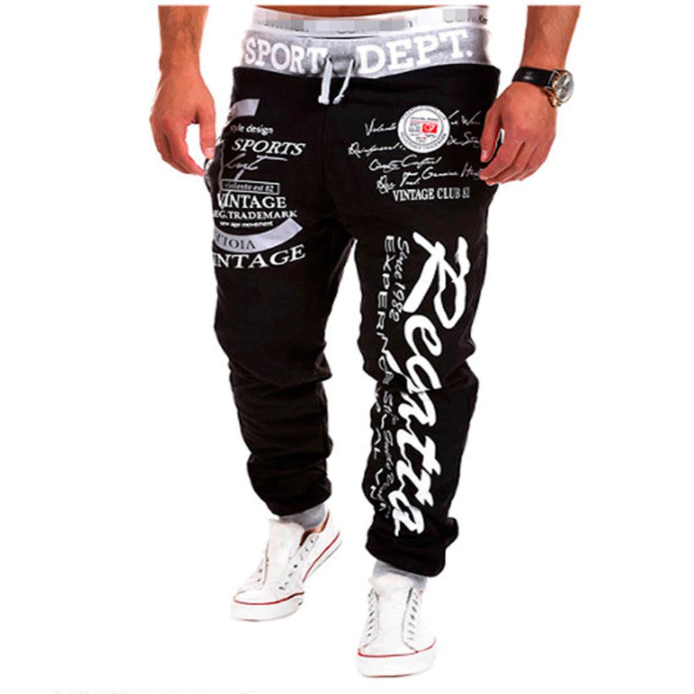 Men Outdoor Sports Casual Pants Letter Printed Contrast Color Fashion Sweatpans Drawstring Loose Trousers Elastic Waist Workout Fitness