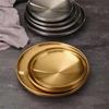 304 Stainless Steel Double-Layer Round Gold Plate for BBQ, Fruits, and Cakes
