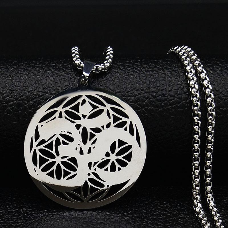 Yoga Hindu Buddhism Flower of Life Stainless Steel Necklace Gold Color Sacred Geometry Symbol Necklace Jewelry collares N620S0