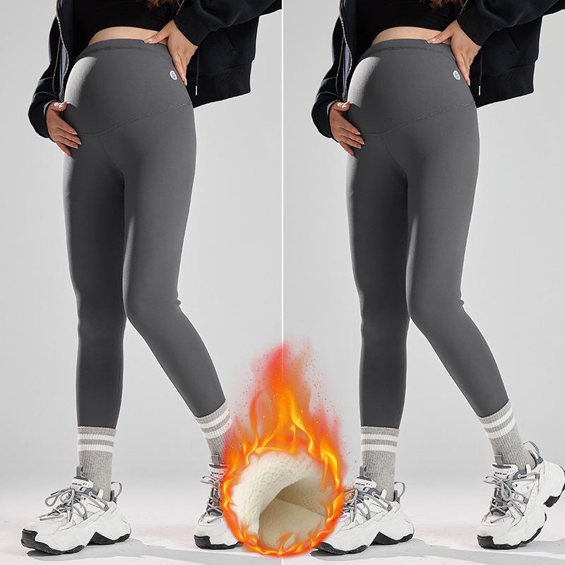 Calça de Yoga Maternidade de Inverno Plus Size: Forrado com Fleece, Não Apertado, Quente e Adequado para Uso ao Ar Livre.