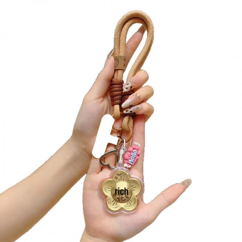 Zhou Family 999 Pure Gold Keychain Pendant - Elegant Gift for Girlfriend