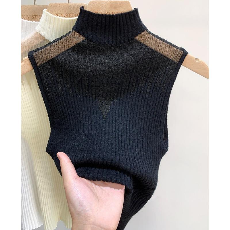 Pletený top s halterneckem Malá halter vesta Dámské oblečení Svetr s polovičním rolákem Bez rukávů Krátký top