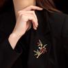 Red Flower Temperament Premium Brooch Women's High-end Plant Flower Bamboo Brooch Pin Suit Accessories