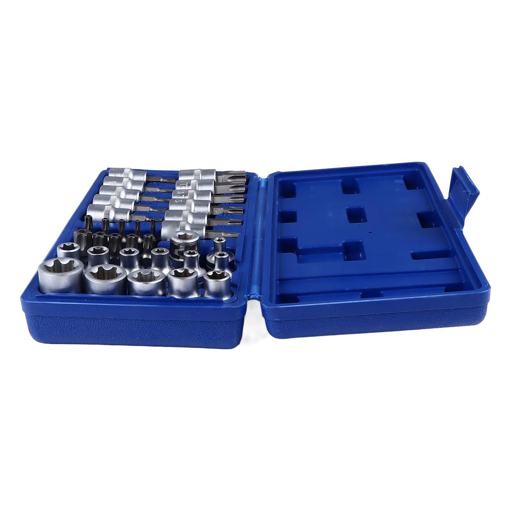 Set 34 Buc. Biți Șurubelniță Stea cu Soclu cu Cutie de Depozitare pentru Întreținere și Reparații Bicicletă Motocicletă Mașină