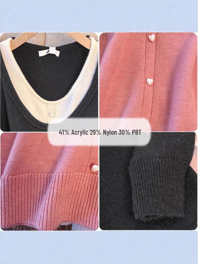 Plus Size Sweet Patchwork Knitwear for Women - Spring/Autumn, 130-320 Jin, Age-Reducing Two-Piece Top