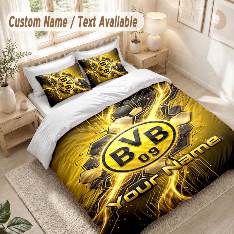Custom Name Bedding Set 3 PiecesBorussia Dortmund Print Duvet Cover + 2 Pillowcases Soft Bed Decor