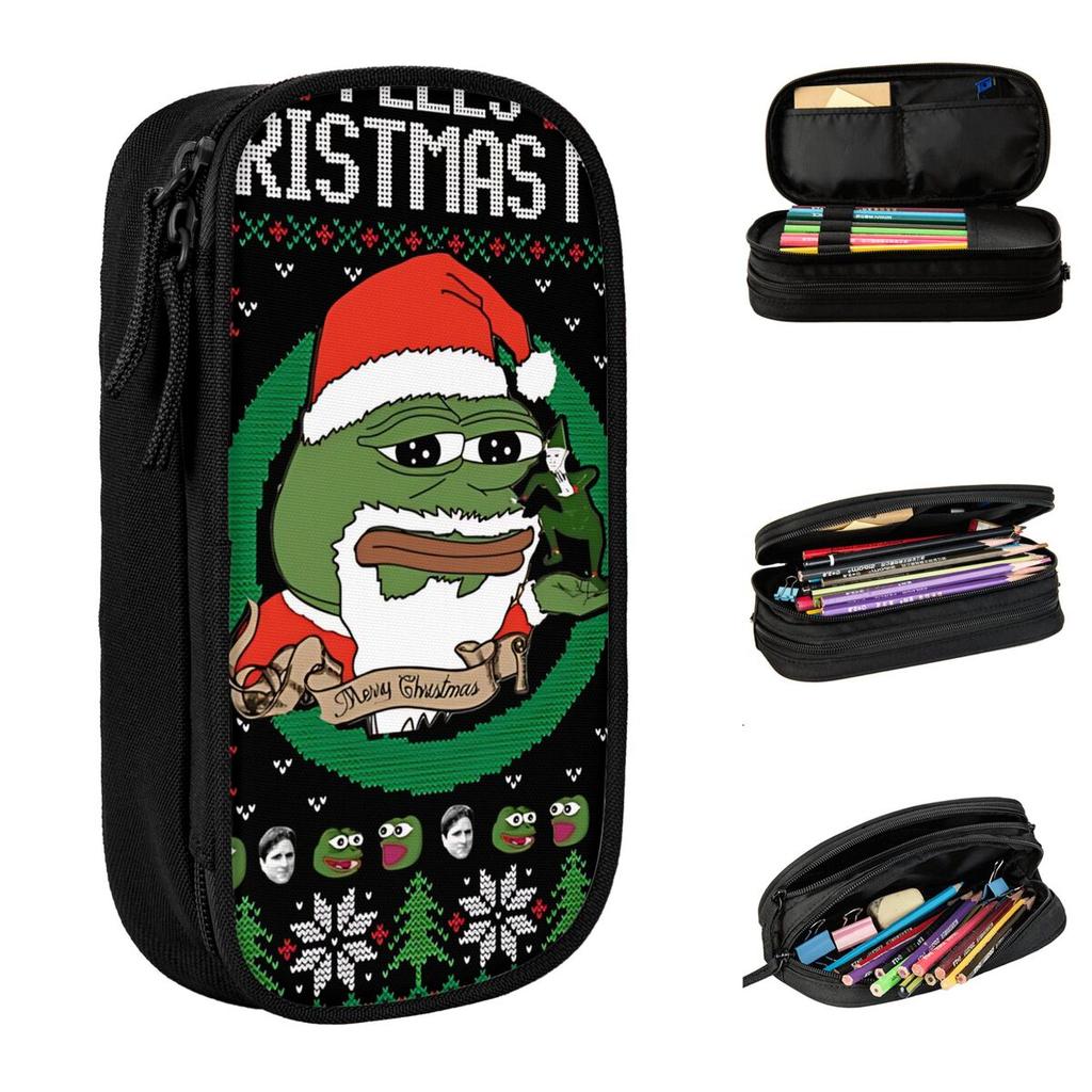 Feels Christmas P-pepe Frog Pencil Case Creative Pen Box Bag Student Big Capacity Students School Gift Pencil Box
