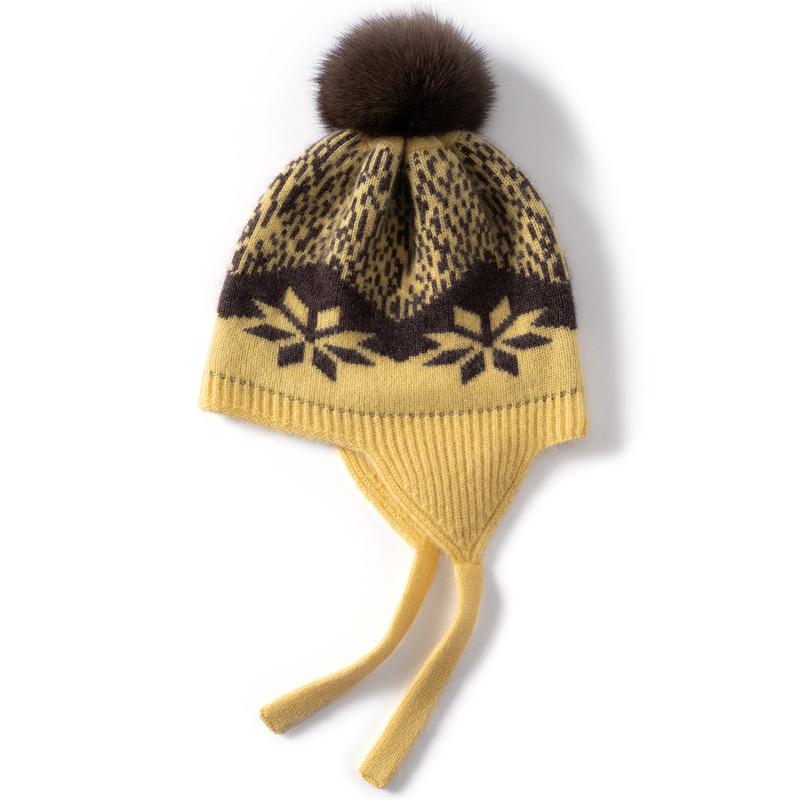 Computer jacquard children's cashmere hat autumn and winter knitted warm ear protection hat for boys and girls and babies cold-proof bag head Lei Fen