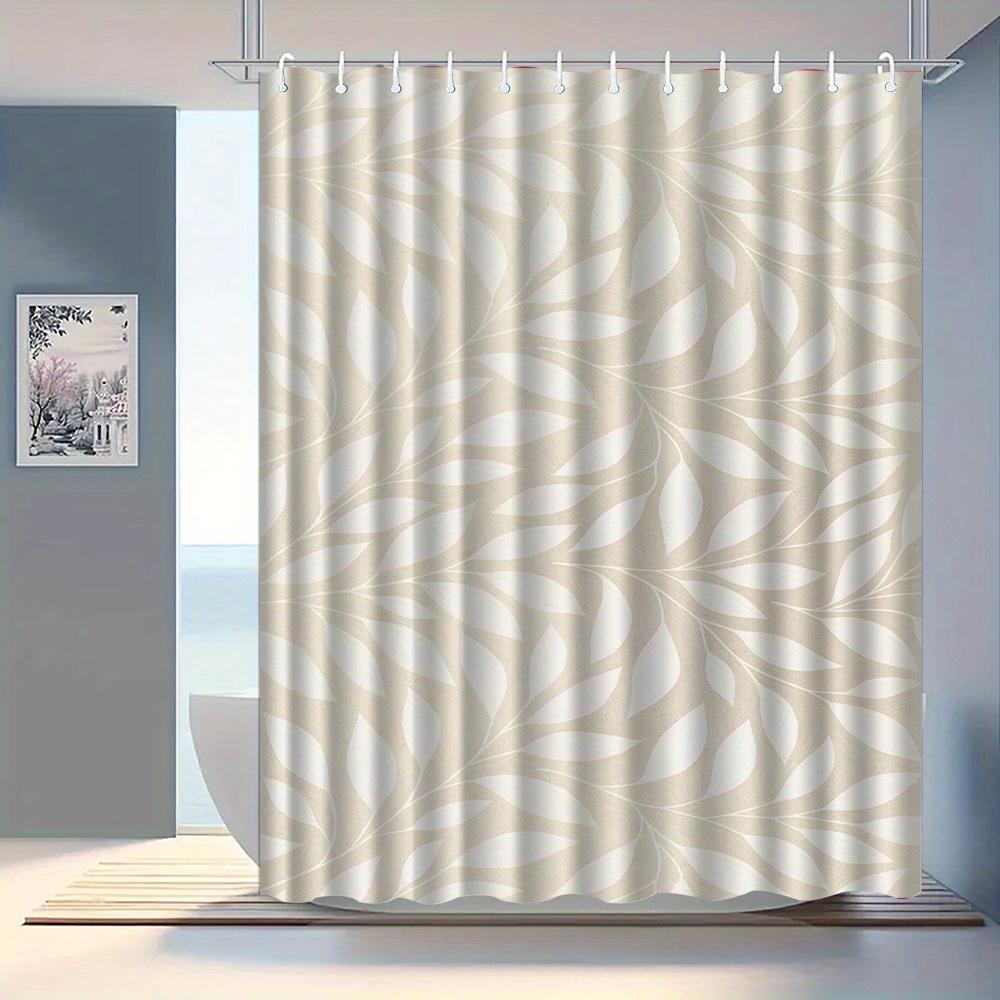 1pc Minimalist leaf pattern shower curtain with hooks, machine washable polyester material, suitable for bathroom décor.