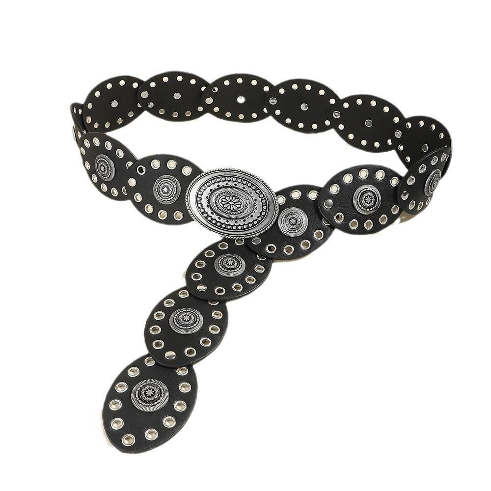 Zinc Zinc Alloy Cowgirl Buckle Belt Vintage Oval PU Hollow Belt Fashion Cowboy Waistband  Dress Decoration