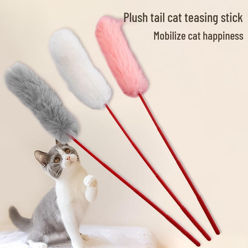 Colorful Fur Ball Cat Teaser Wand with Bell for Self-Entertainment