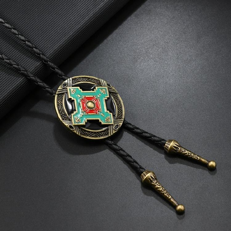 Corbata de bolo clásica para hombre Rodeos con cordón de cuero ajustable y colgante de insignia de metal esmaltado Collar de corbata occidental