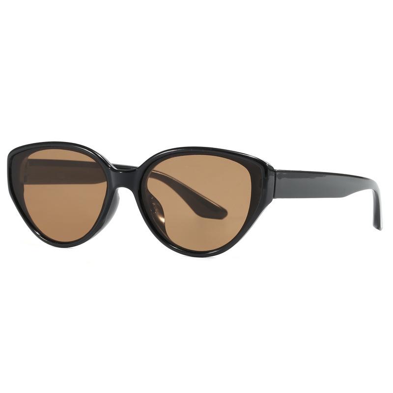 Fashion brown glasses retro cat eye sunglasses women's plain face whitening advanced sense UV protection sunglasses men