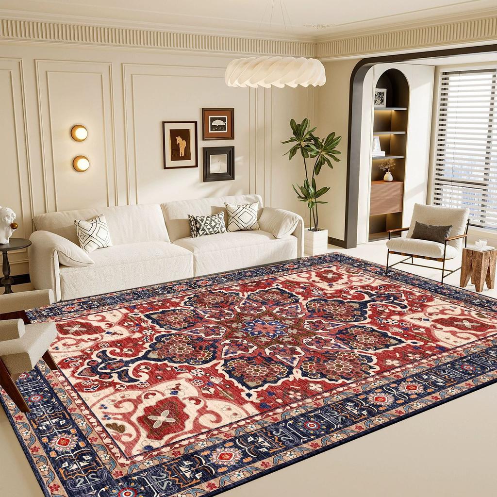 1pc Large Bohemian VintagenThin Lightweight TPR/ Backing, Turquoise Blue Beige Brown for Living Room Bedroom Kitchen Bathroom Indoor