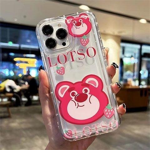 Cartoon strawberry bear Apple 14 mobile phone case is suitable for iPhone13 transparent 15pro women's silicone xsmax anti-drop.