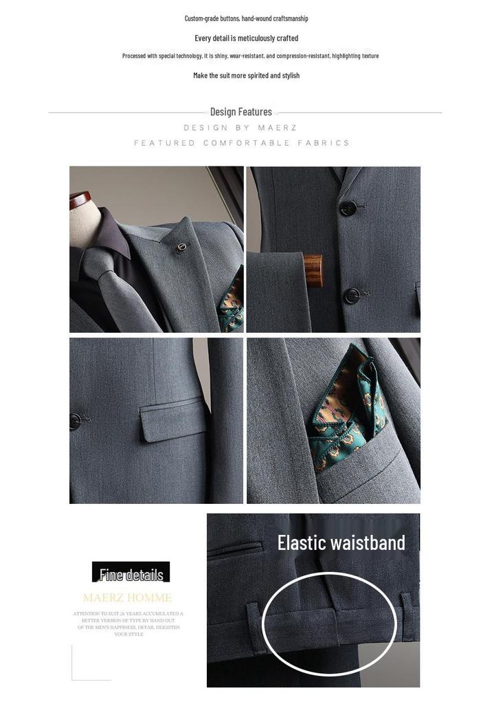 Premium British Two-Button Men's Three-Piece Suit: Solid Color, Western Style, Formal Business Wear