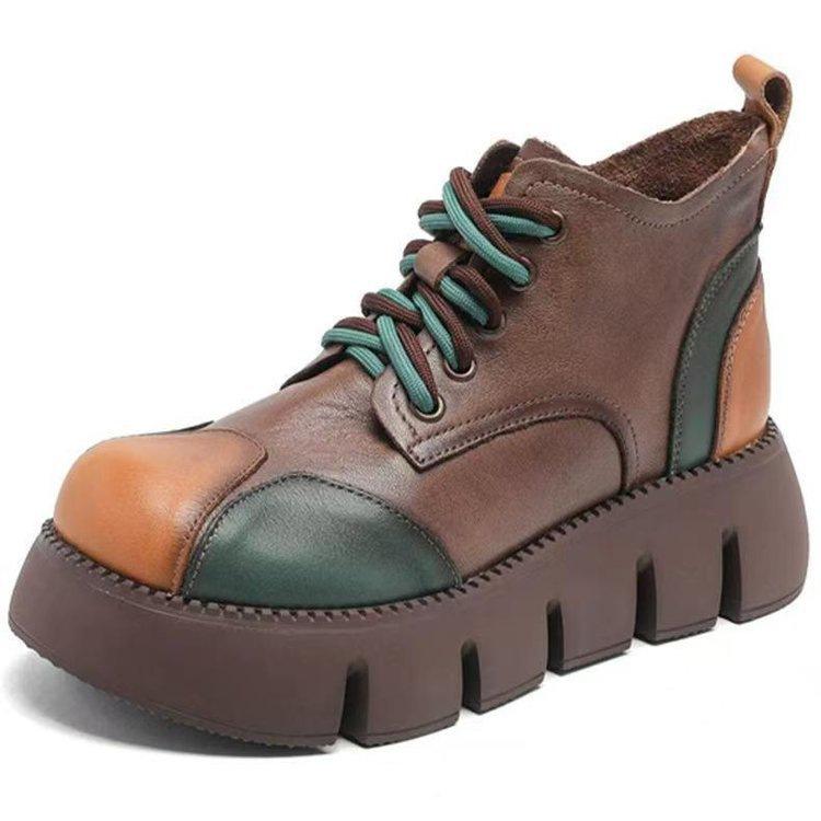 Thick-soled Martin Boots Autumn and Winter New Retro Color Lace-up Short Muffin-bottom Boots