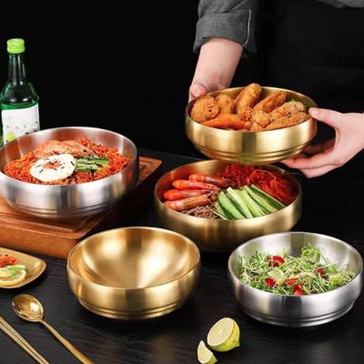 Anti-scald Korean Stainless Steel Bowl Double Layer Soup Bowls Cold Noodles Bowl  Roast
