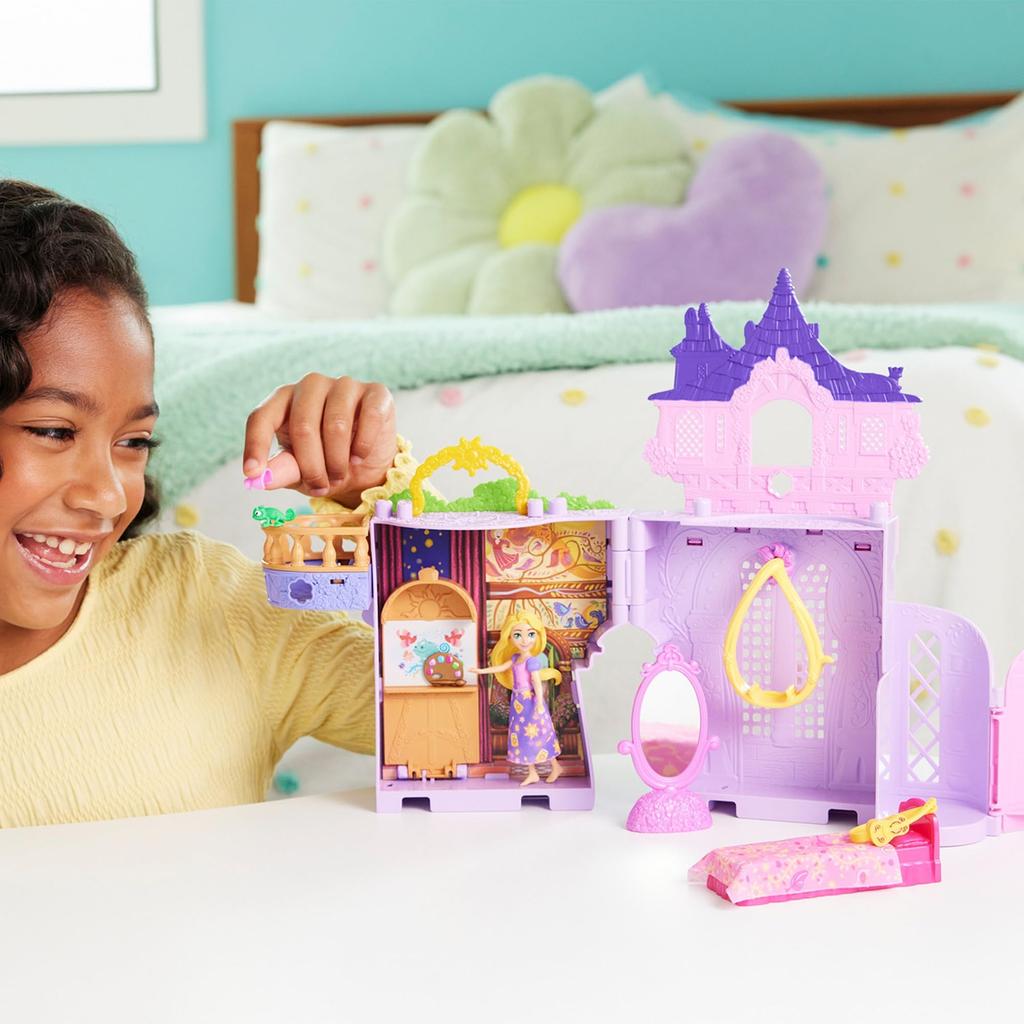 Mattel Disney Princess Rapunzel and the Tower Castle Mini Doll House Pretend Play Playset with 1 Mini Ages 3 and JDP61 (Stacking Series! Doll)