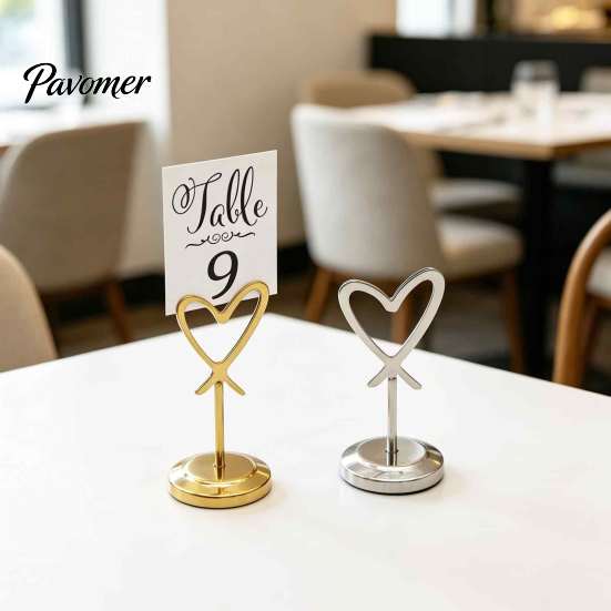 Desktop Photo Display Stands Hollow Heart Table Number Holder, Love Place Card Stand, Metal Seat Holders Clip for Photos, Food Signs, Memo Notes,