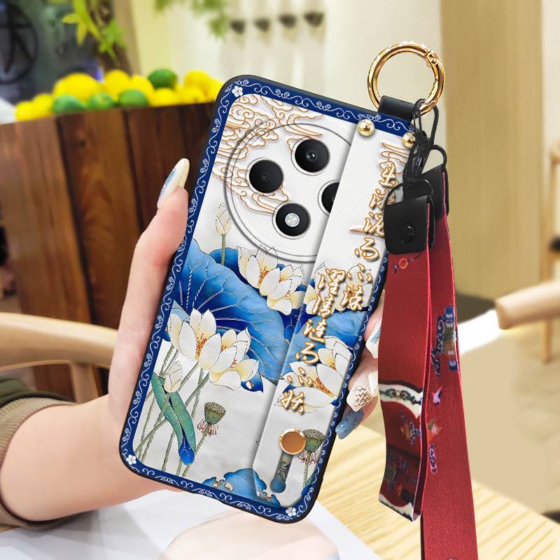 Elderly Lady Kickstand Phone Case For OPPO Reno12F 5G Ring Anti-knock Dirt-resistant Soft Case Wristband Protective