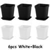 6pcs 7cm Black/White Plastic Square Plant Pots with Drainage Trays Ideal for Succulents Office Desktop Gardening Balcony Decor