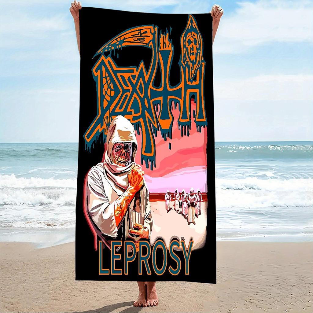 1 Stück D-Death Band Gory Horror Comic Panel Strandtuch Mikrofaser Schnelltrocknend Badetuch für Pool Strand Reise Metall Fans Geschenk
