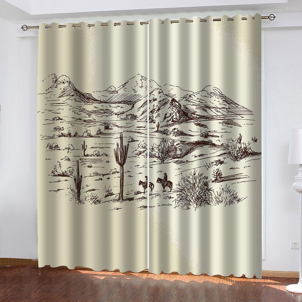 

Шторы для дома 3D шторы с принтом пустынного пейзажа для шумоподавления, приватности в подростковой спальне и гостиной W70xH160cmx2&hook