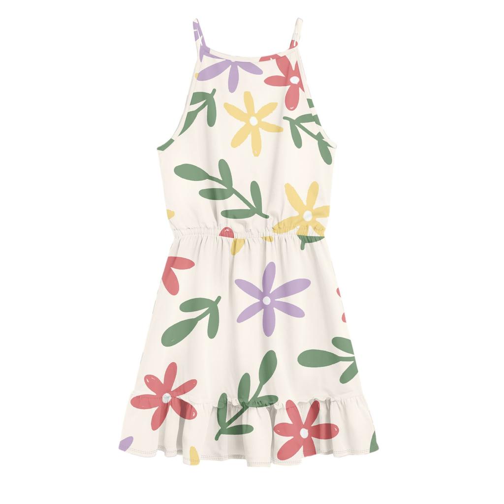 Abito Estivo Casual da Bambina con Scollo Rotondo, Monocolore e Senza Maniche