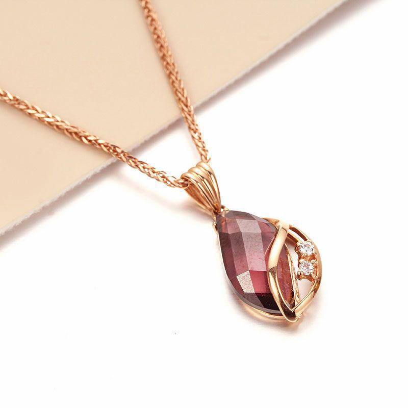 Exquisite Russian Purple Gold Smoke-Colored Stone Pendant, Simple Rose Gold-Plated Coffee-Colored Water Drop-Shaped Hollow Collarbone Chain For Women