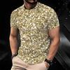 Women Short Sleeve Crew Neck T Shirt Gold White Crushed Glitter Fragment Texture Print Top