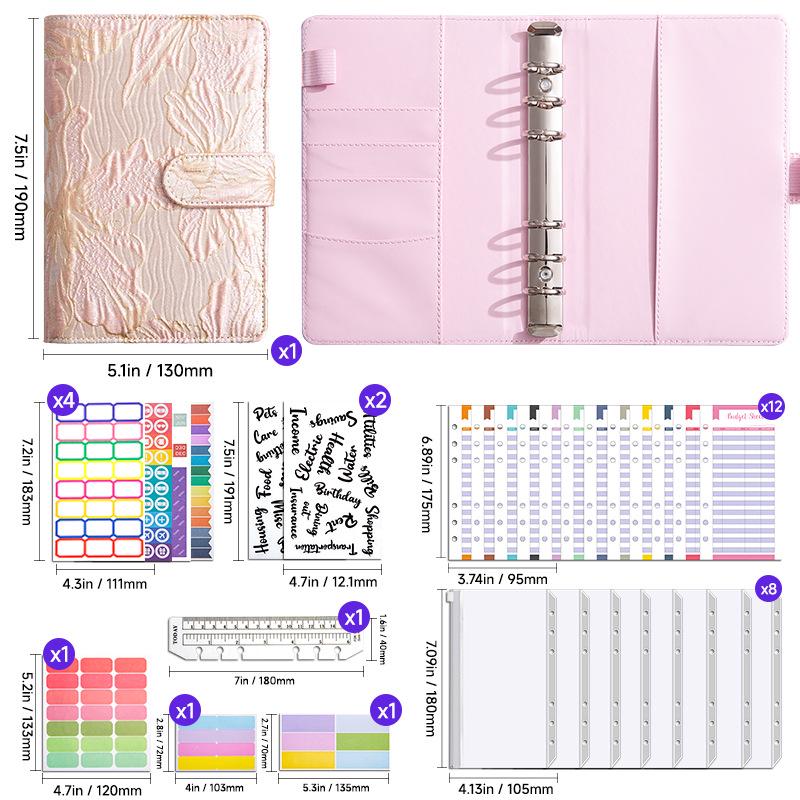 Creative A6 Loose-leaf Notebook with Zipper Bag - Macaron Floral Cash Budget Planner