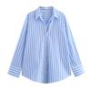 Women S Loose Fit Long Sleeve Collared Striped Casual Shirt
