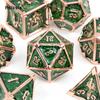 7 Pcs Green Golden Skull Metal Dice Solid Metal Polyhedral Dice Set Suitable for Role-Playing RPG Board Game Card Game