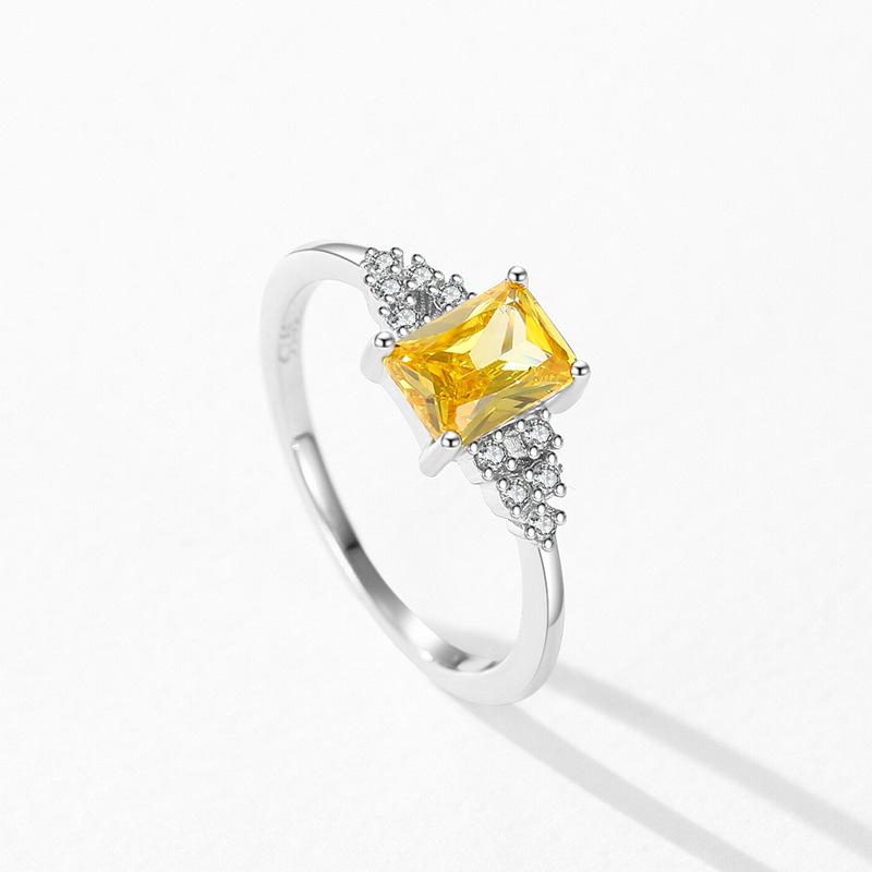 Ada Jewelry Anillo De Plata De Ley 925 Sterling Silver Shining Rectangular Yellow Zircon Ring for Women