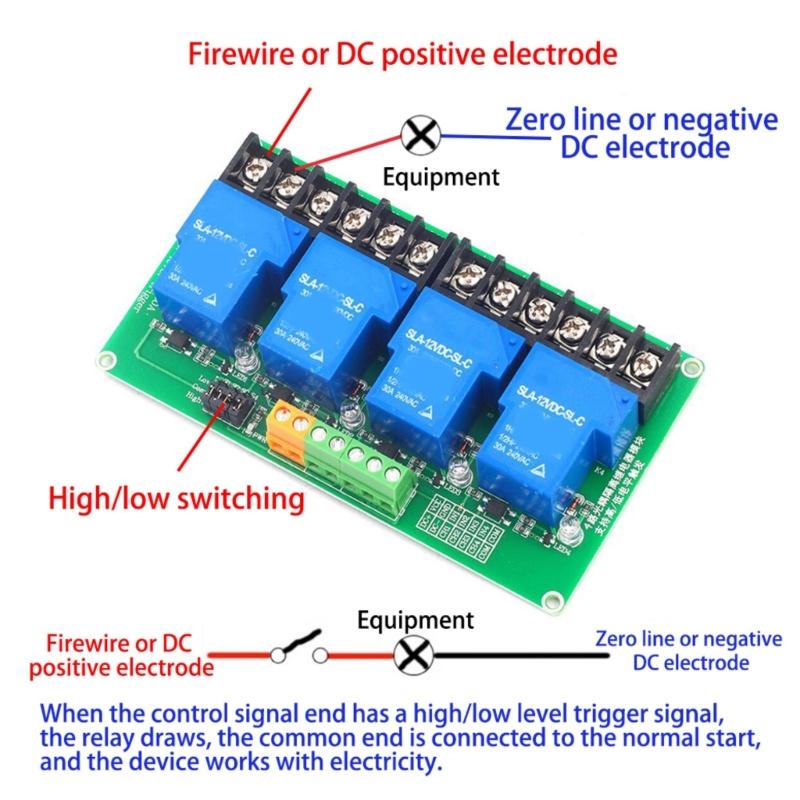 4 Channel Relays Module for PLC Automation Equipment Control Load DC30V AC250V 30A High Low Level Triggers Relays Board