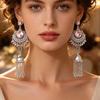 Bohemian Rhinestone Long Tassel Bell Earrings for Women - Light Luxury Style