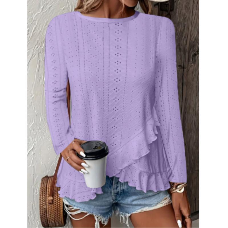 

Spring Top T-shirt Breathable Solid Color Round Neck Women s Long Sleeve Top T-shirt - Stylish and Elegant Comfortable S фіолетовий