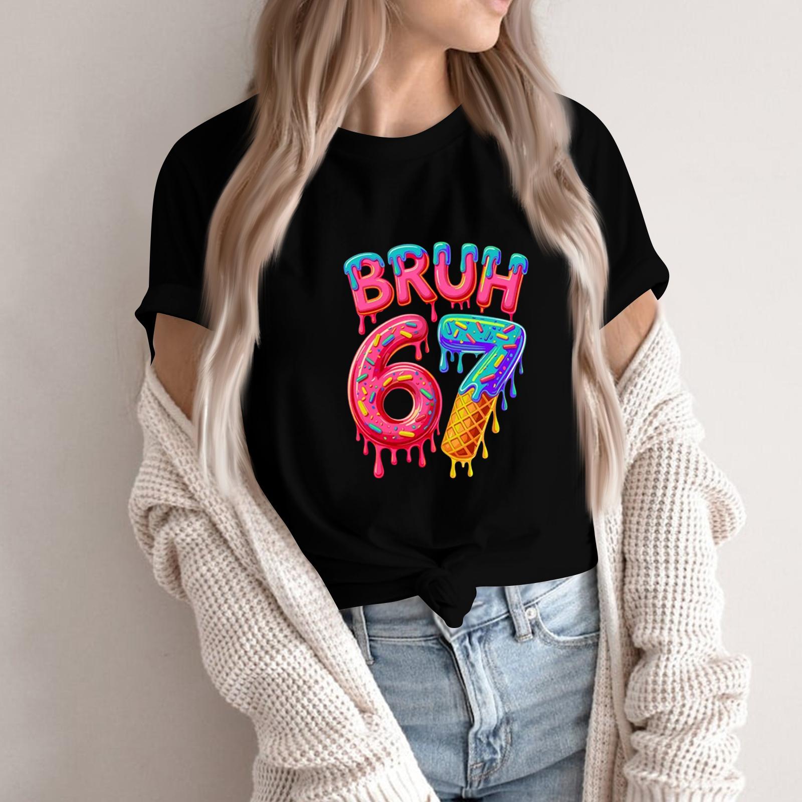 

Women s Fashionable Casual Short Sleeved Printed T-Shirt Round Neck Top XL чорний